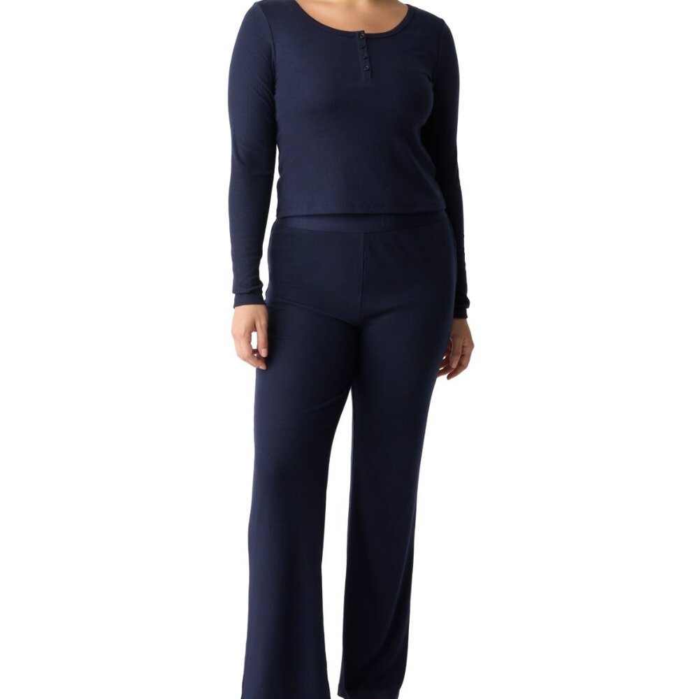 #1041 Gap GapBody Women's Ribbed High-Rise Pajama Pants - Navy Uniform - Picture 6 of 6